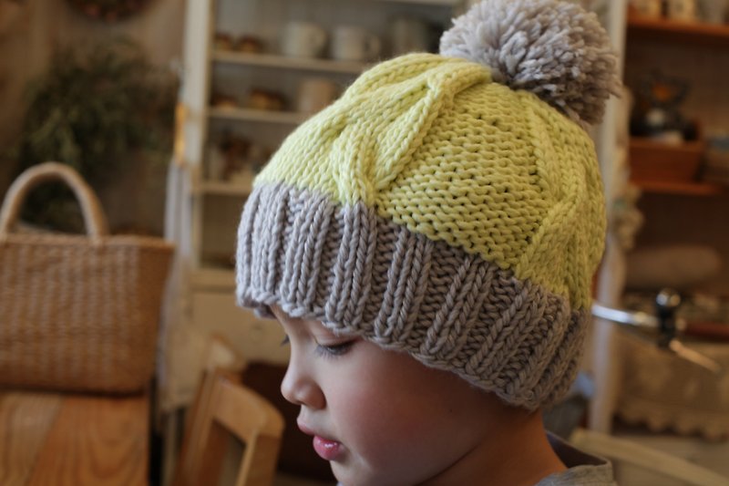 【好日手作】Handmade。手織毛線編織毛帽 新年禮物 - 帽子 - 其他材質 黃色