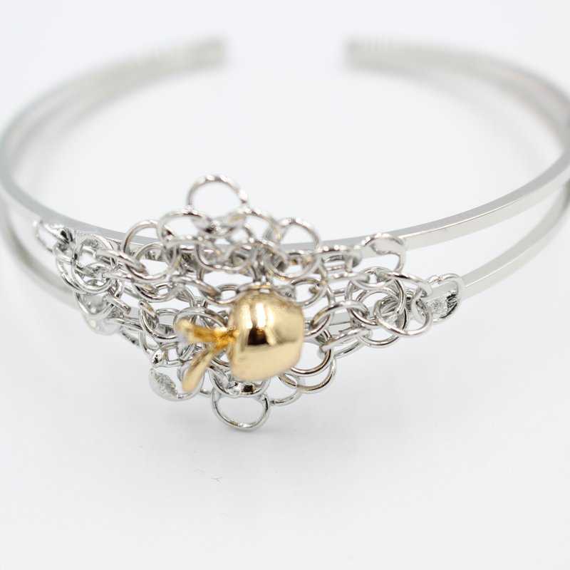 ゴールドがシルバーの網に落ちる_ゴールド_金のリンゴシリーズ - ブレスレット - 銅・真鍮 