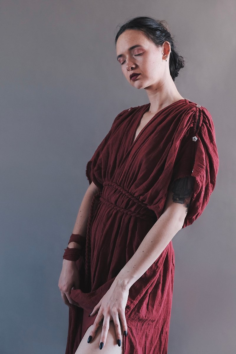 Cotton dress in ancient Greece style (Ancient Rome) - 洋裝/連身裙 - 棉．麻 紅色