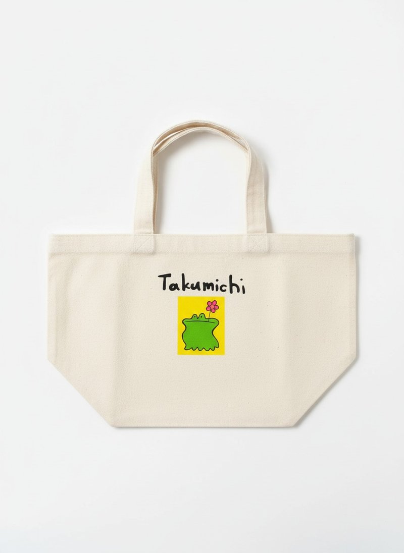 TAKUMICHI 生活裡的小角色 托特包－青蛙與幸運草 - 手提包/手提袋 - 棉．麻 白色