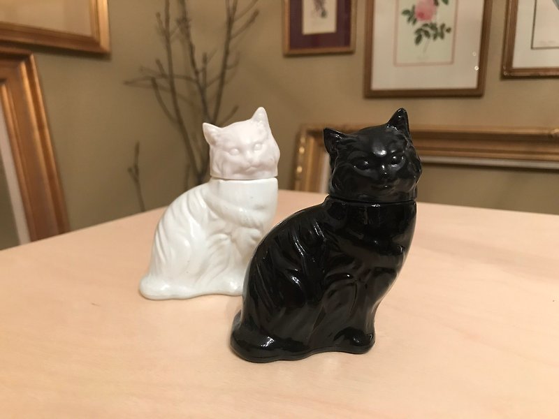 Cologne bottle black and white cat pair - Items for Display - Glass Black