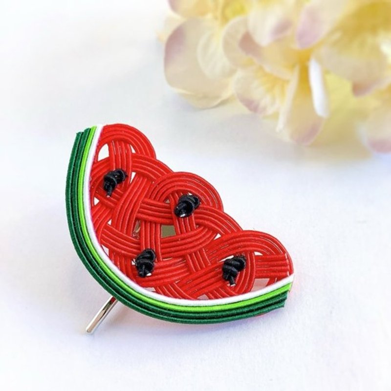 Watermelon pony hook made by Mizuhiki - เครื่องประดับผม - วัสดุอื่นๆ สีแดง