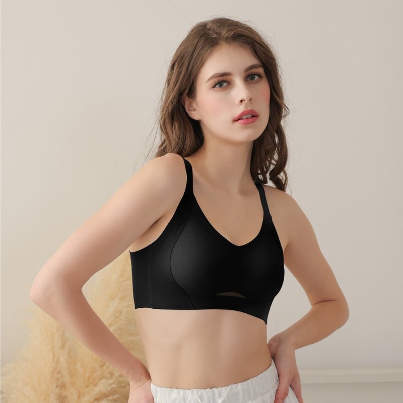 伊柔EVEROY 幅広ストラップですっきり見え、脇肉包み込み、ノンワイヤーM-2XLブラジャー W032-63 ブラック - アンダーウェア - ナイロン ブラック