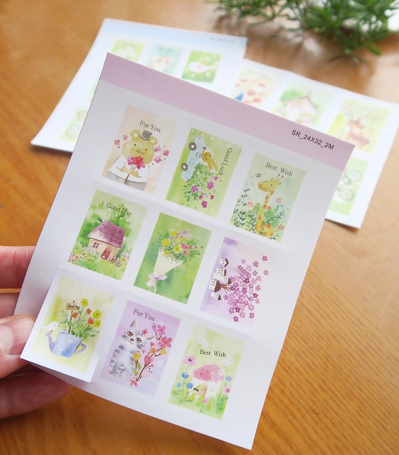 A total of three square stickers in the small forest of flowers and plants - Stickers - Paper 