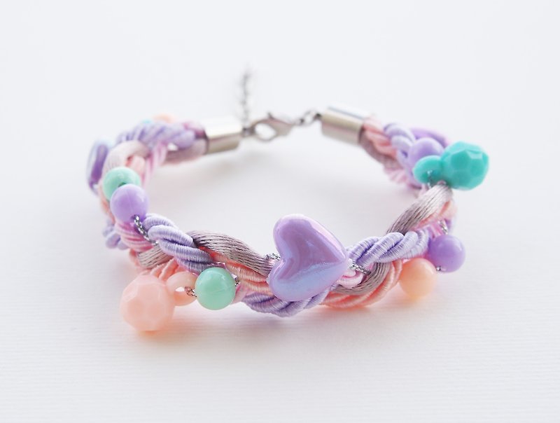 Pastel bead-braided bracelet - 手鍊/手鐲 - 其他材質 紫色