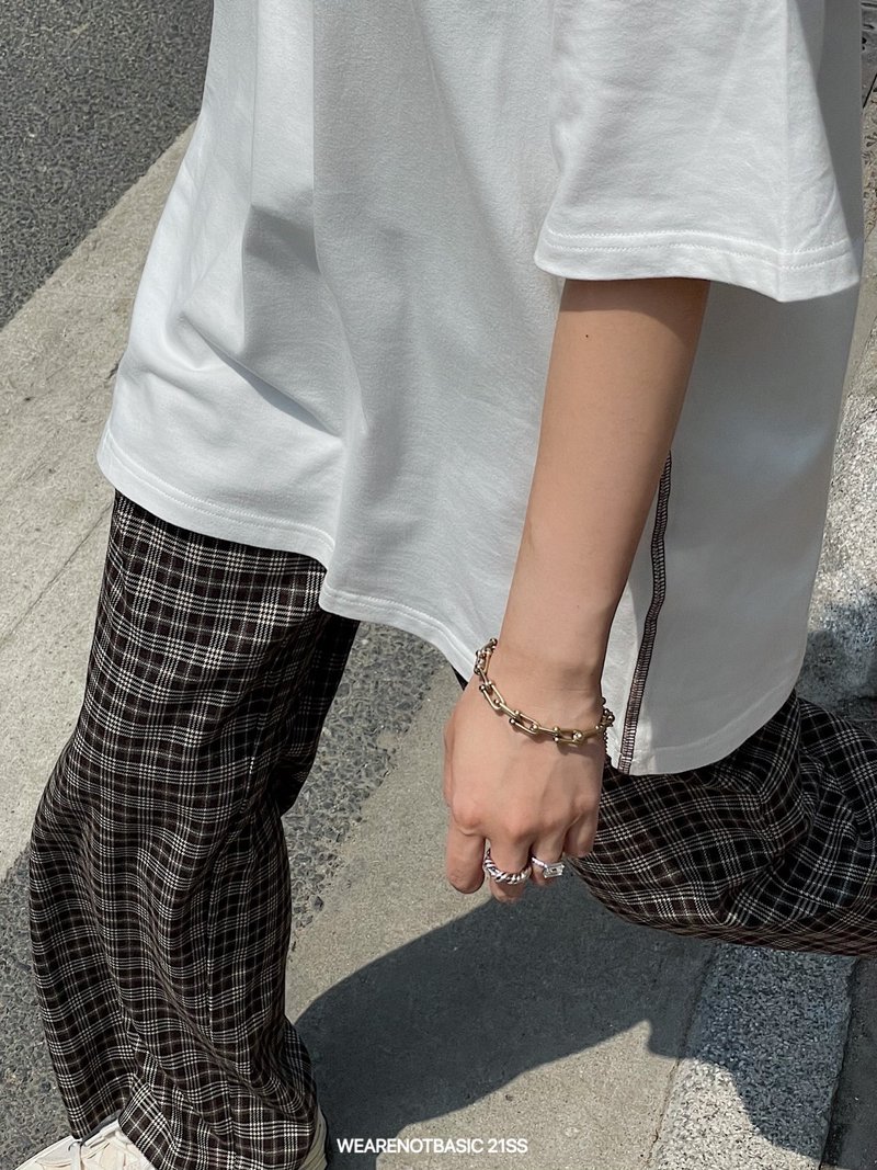 WEARENOTBASIC 復古格紋寬松休閒百搭闊腿拖地直筒格子褲 - 女長褲 - 其他材質 
