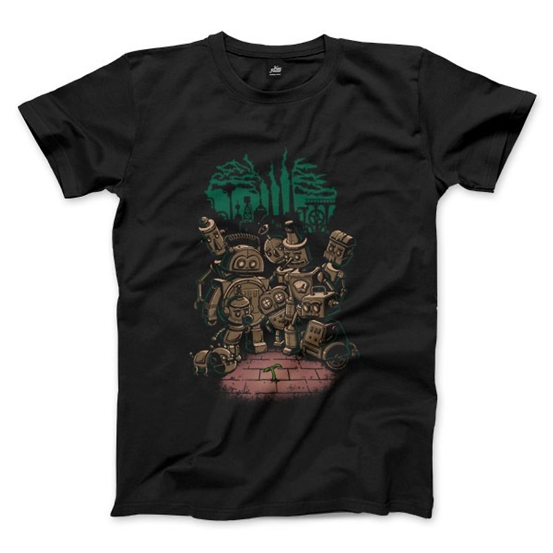 蒸汽時代的綠色革命 - 黑 - 中性版T恤 - 男 T 恤 - 棉．麻 黑色