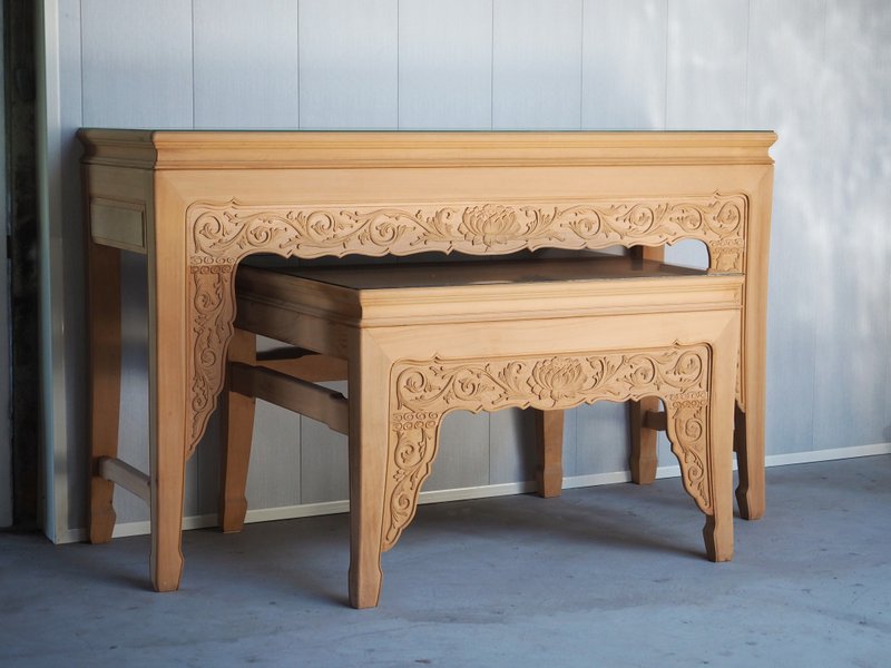 Taiwan cypress traditional mortise and tenon lotus carving table - เฟอร์นิเจอร์อื่น ๆ - ไม้ 