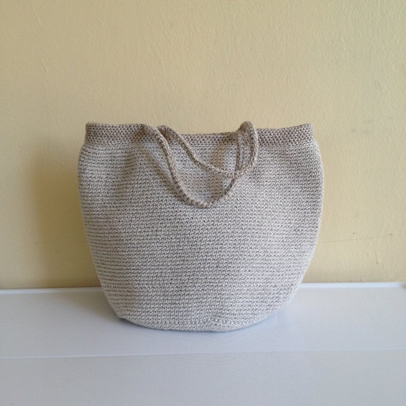 Xiao Fabric - Cotton knit line hand-made bag - กระเป๋าถือ - ผ้าฝ้าย/ผ้าลินิน สีกากี
