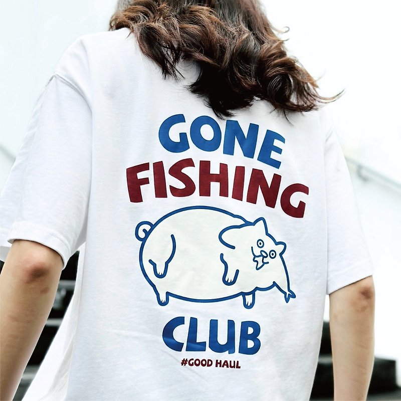 噛む猫 唾液猫 半袖Tシャツ 5カラー ユニセックス 釣りクラブ - トップス - コットン・麻 ホワイト