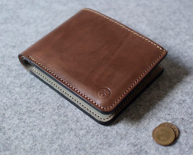 8 cards + photo pocket + coin pocket + double bills + double inner pocket leather short clip - กระเป๋าสตางค์ - หนังแท้ 