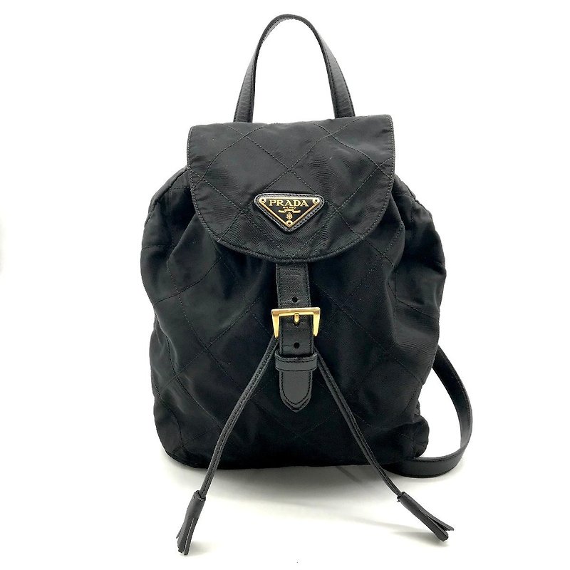 [LA LUNE] Second-hand Prada black triangle nylon side shoulder bag small handbag - Backpacks - Waterproof Material Black