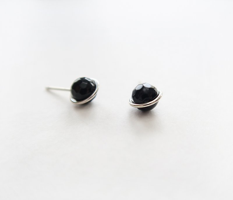 925 Sterling Silver Galaxy Hoop Black Onyx Earrings Pair of Clip-On - Earrings & Clip-ons - Sterling Silver Black