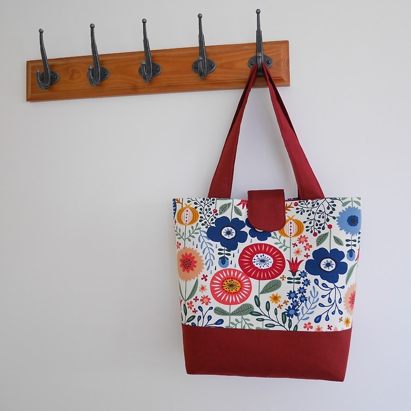 [Flowers hit color Tote - burgundy] - Handbags & Totes - Cotton & Hemp Red