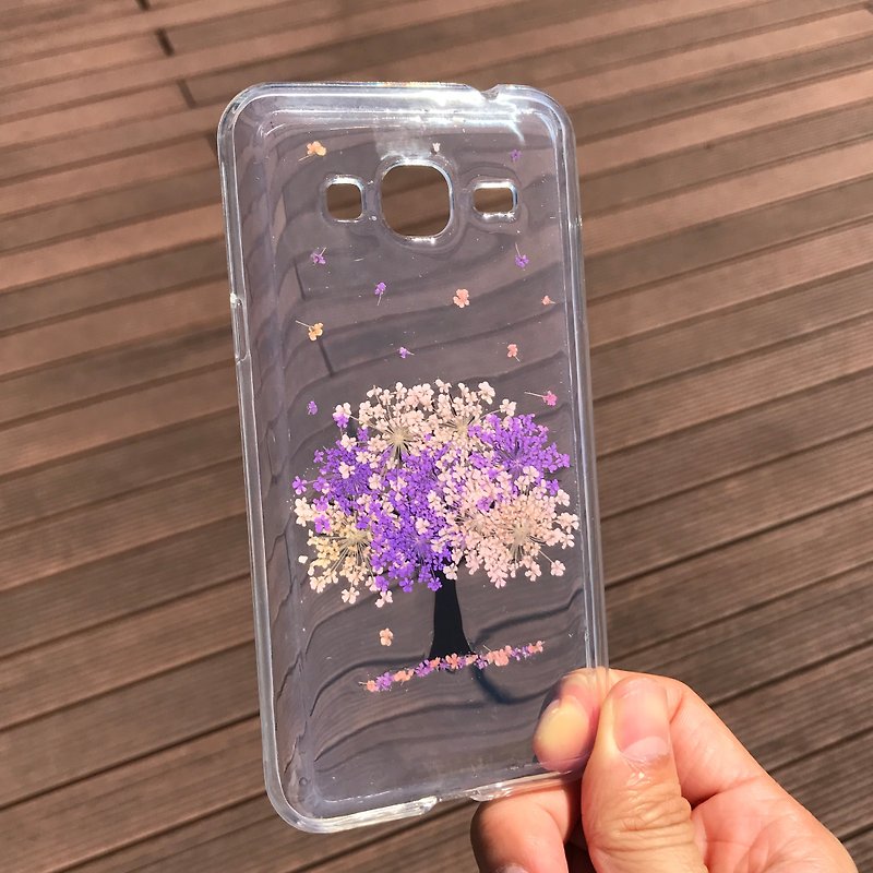 Samsung Galaxy J3 Handmade Pressed Flowers Case Purple Tree case 010 - เคส/ซองมือถือ - พืช/ดอกไม้ สีม่วง