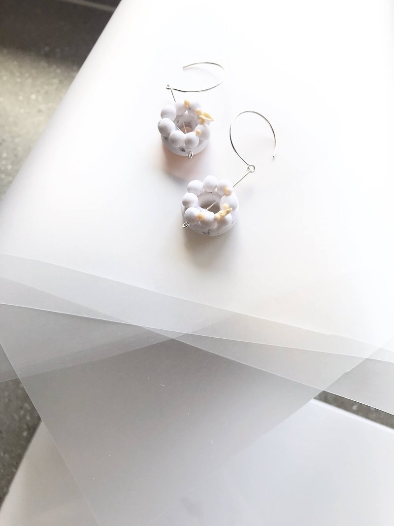 •CALABOO• 下午茶時光系列 手工軟陶耳飾 925純銀 獨特 立體 - 耳環/耳夾 - 黏土 白色