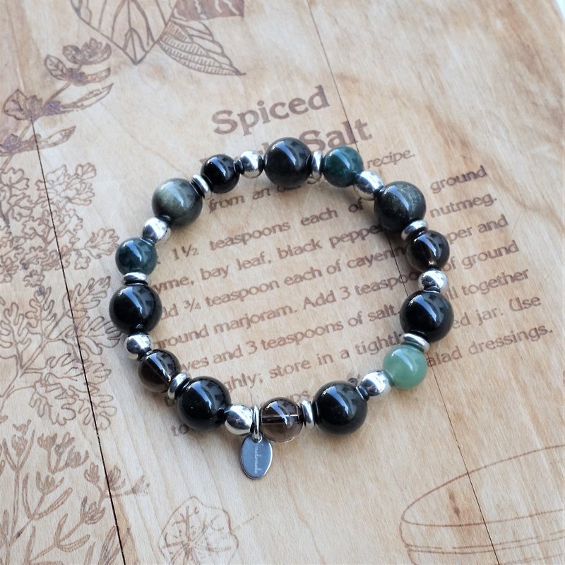 ll Firm Faith ll Natural Stone Steel Bracelet --- Obsidian Seaweed Stone Citrine Unisex Bracelet - Bracelets - Semi-Precious Stones Multicolor