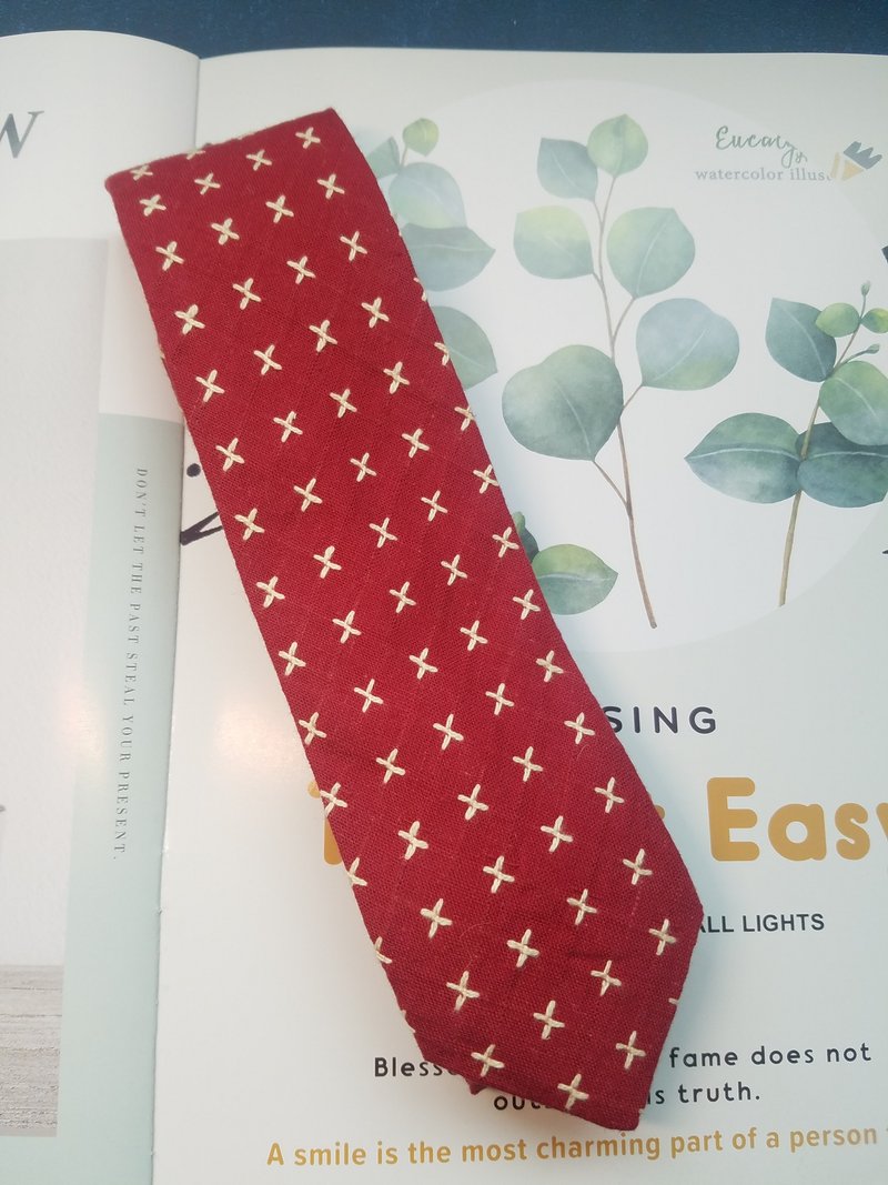 Red Embroidered Necktie Literature and Art Xiaoqingxin Baitie - Ties & Tie Clips - Cotton & Hemp Red