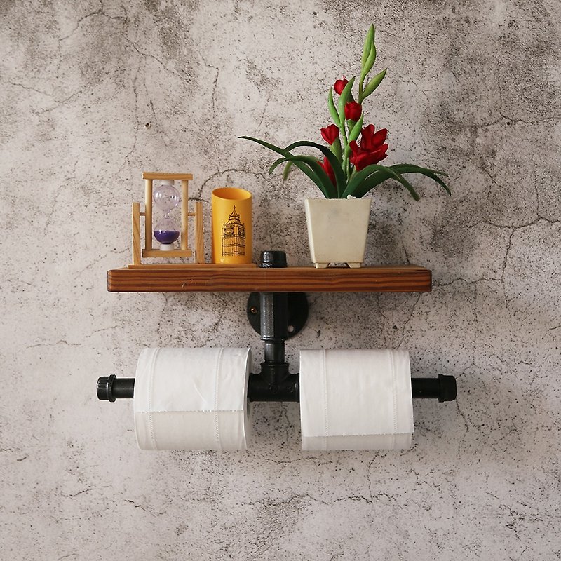 loft industrial feng shui pipe paper towel rack wall decoration shelf pot rack - ชั้นวาง/ตะกร้า - โลหะ สีนำ้ตาล