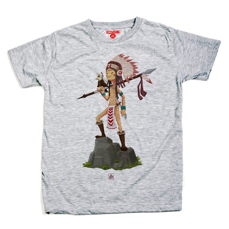 Red Indian Native American unisex men woman cotton mix Chapter One T-shirt - 男 T 恤 - 棉．麻 白色