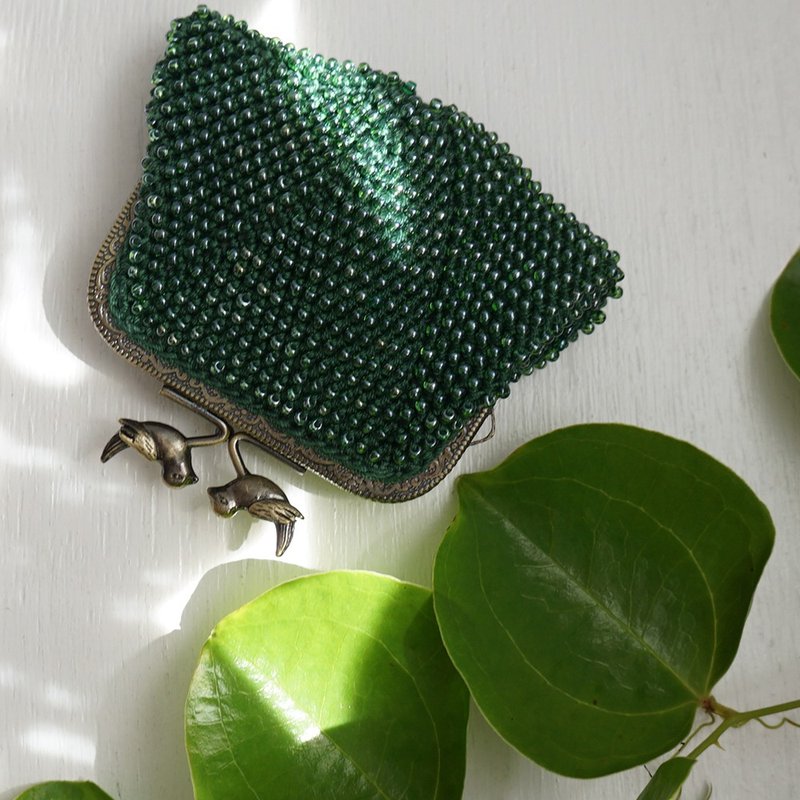 Ba-ba handmade Beads crochet square 0pouch No.1715 - 零錢包/小錢包 - 其他材質 綠色
