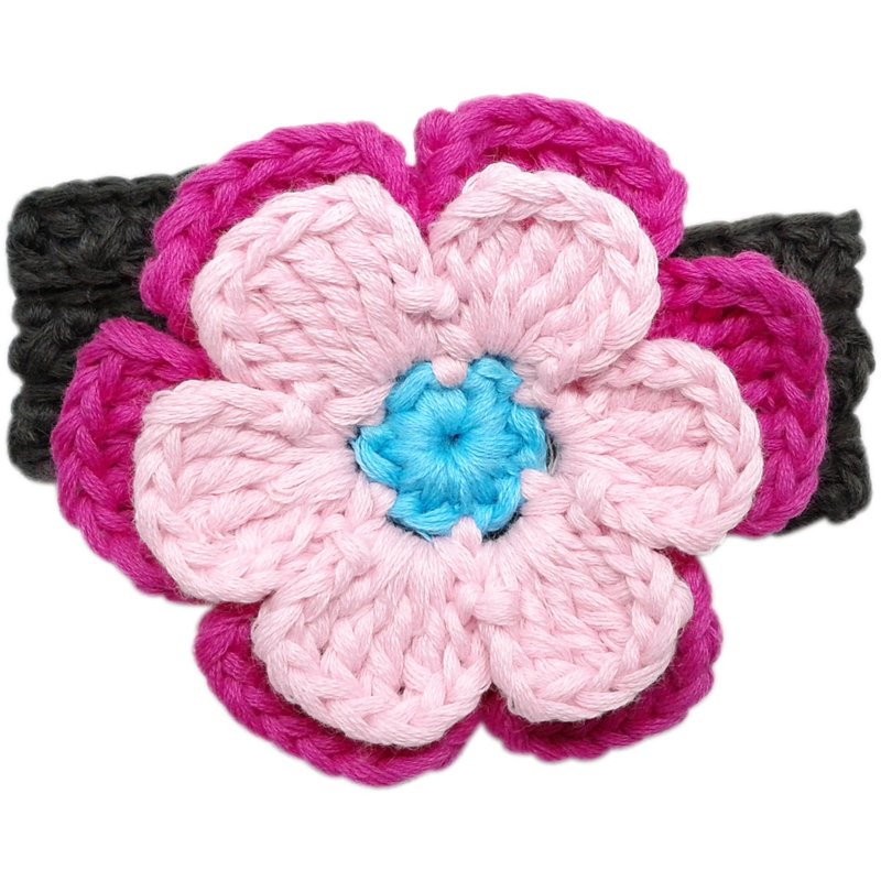 Multi-petal sweet pink/rose red big flower hand-knitted flower cotton headband Pink/Fuchsia - Headbands - Cotton & Hemp Pink