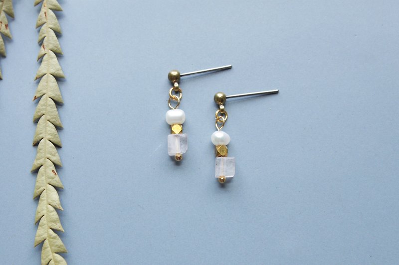 Square - earring  clip-on earring - Earrings & Clip-ons - Other Metals Pink