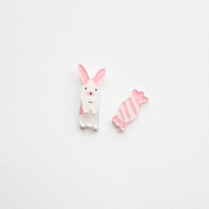 [Forest horn] erect ears pink rabbit king earrings / ear clip - Earrings & Clip-ons - Other Materials 