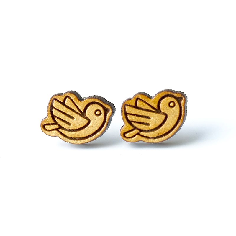 Plain wood earrings-Sunny Bird - Earrings & Clip-ons - Wood Brown