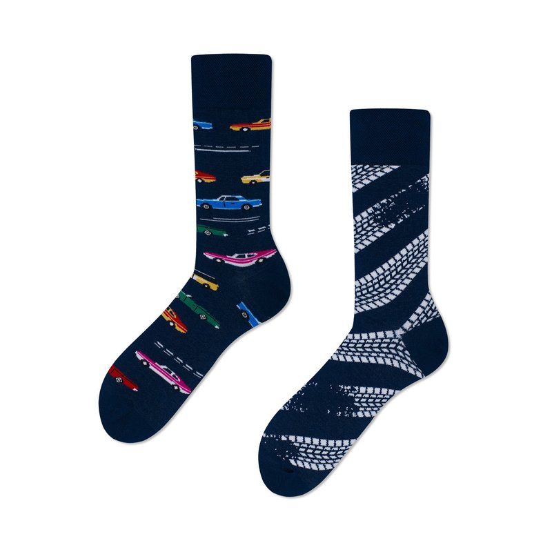 Fast Cars Mismatched Adult Crew Sock - Socks - Cotton & Hemp Black