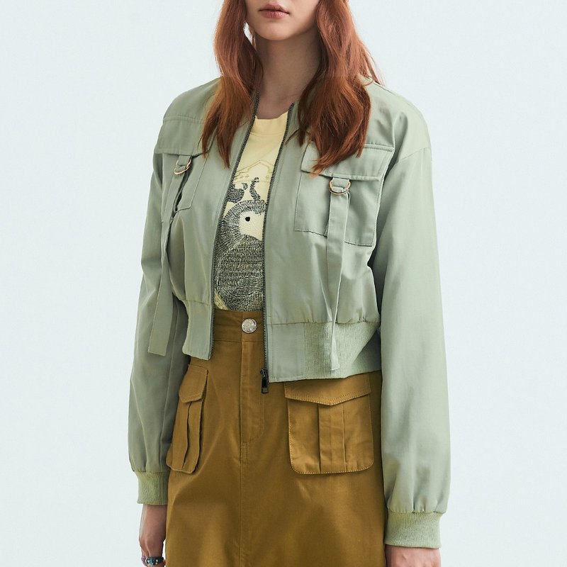 OUWEY Ouwei trendy flight jacket short coat (light green) 3233134004 - Women's Casual & Functional Jackets - Cotton & Hemp 