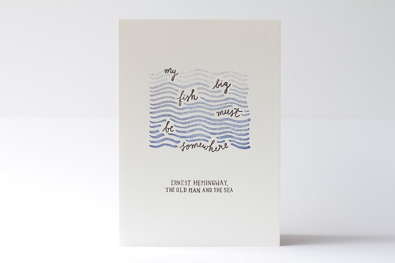 My big fish must be somewhere - 5x7 Letterpress Print - 海報/掛畫/掛布 - 紙 藍色