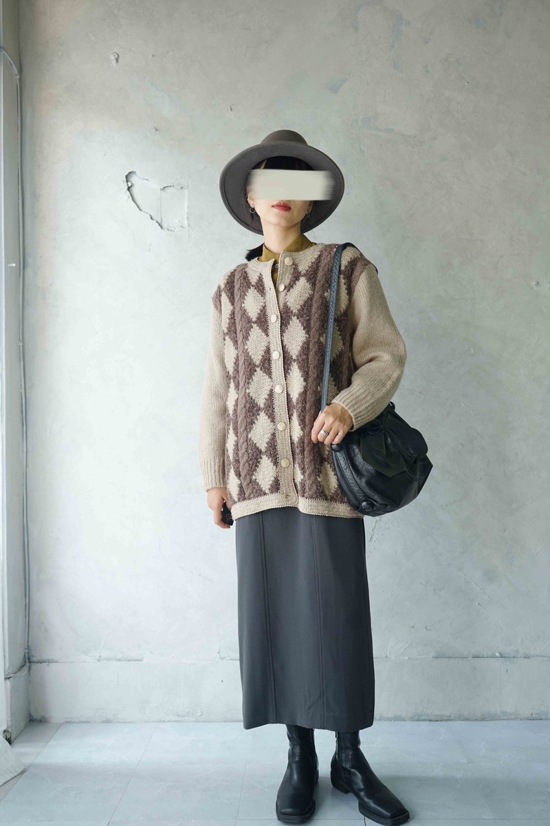 Treasure hunt vintage-Tiramisu mille-feuille jacquard knitted jacket - Women's Sweaters - Wool Khaki