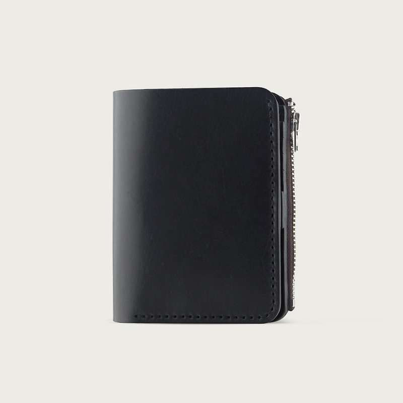 Straight Wallet / Middle Clip / Short Clip / Wallet-- Stone Black - Wallets - Genuine Leather Black