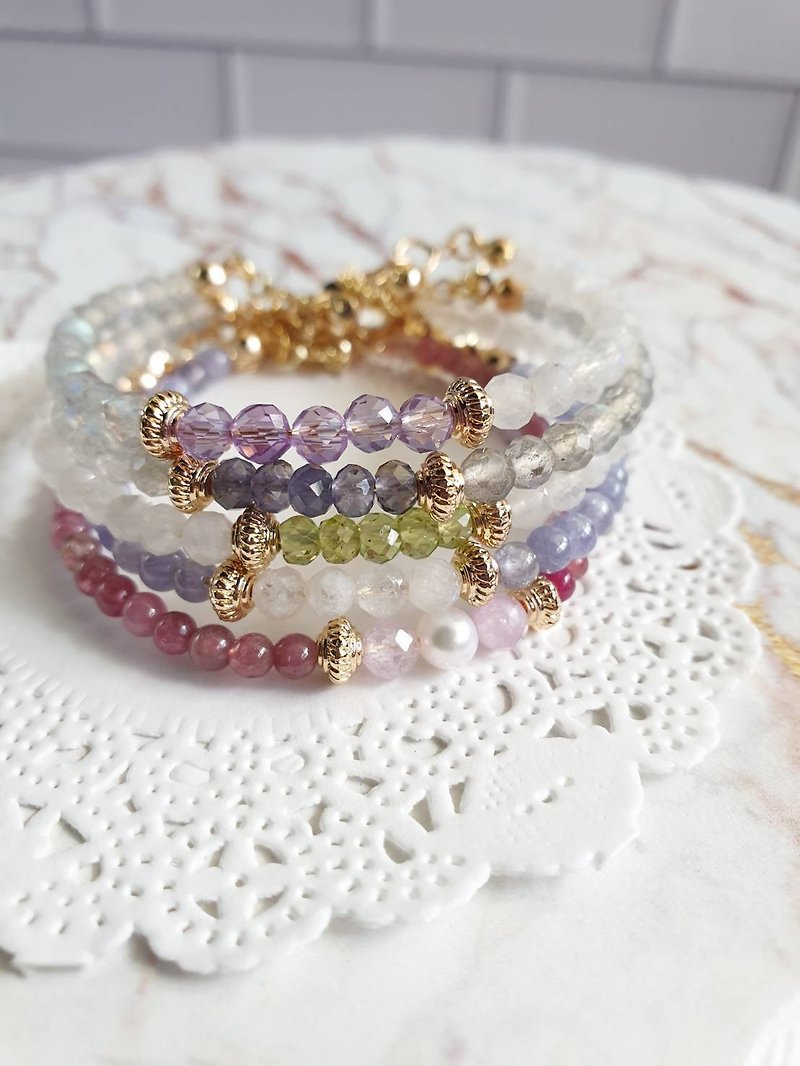 Thin Bracelet Series - Stone- Ruby Tourmaline - Stone- Cordierite - Amethyst - Labradorite - Moonstone - Bracelets - Crystal 