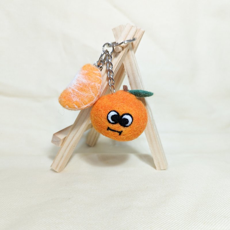 羊毛氈橘子和橘子片鑰匙圈吊飾 - 鑰匙圈/鎖匙扣 - 羊毛 
