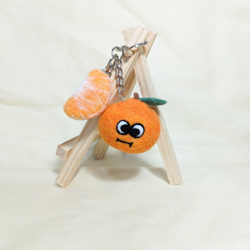 Wool Felt Orange and Orange Slice Keyring Charm - Keychains - Wool 