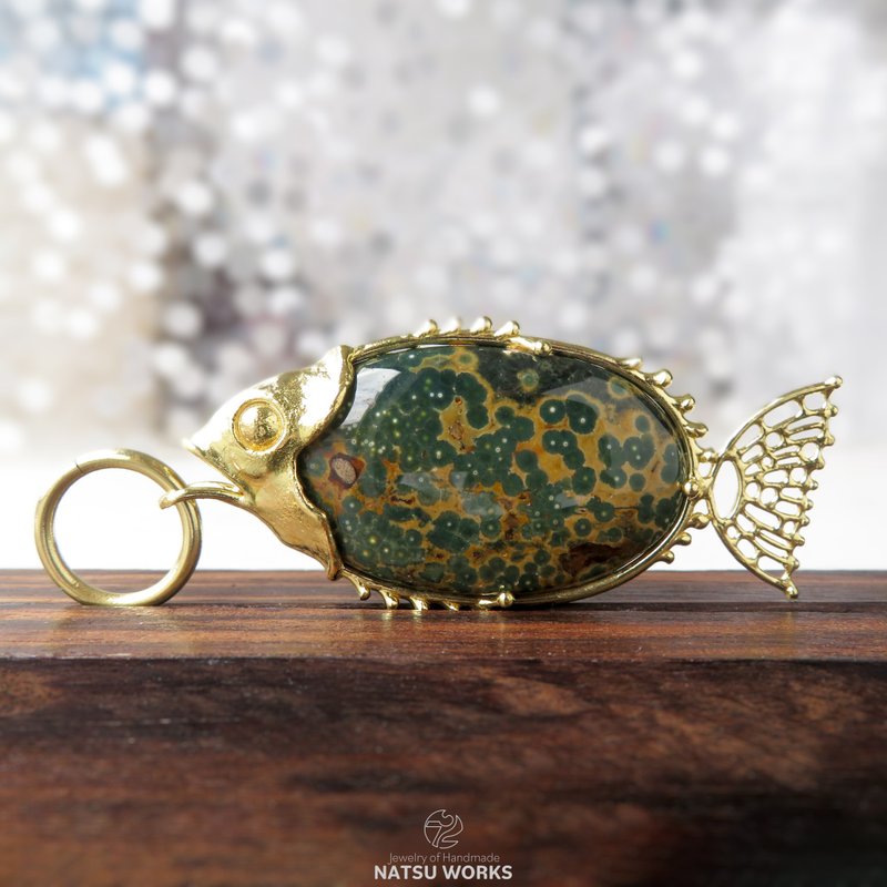 オーシャン ジャスパー フィッシュ チャーム / Ocean Jasper Fish charms - 吊飾/掛飾 - 寶石 綠色