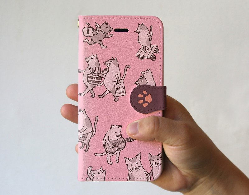 iPhoneカバー・手帳タイプ　猫だらけ　ピンク - スマホケース - 紙 ピンク