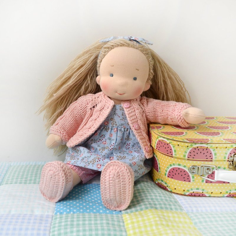 Waldorf doll 11 inch (28 cm) tall. Natural organic Steiner doll - Kids' Toys - Eco-Friendly Materials Pink