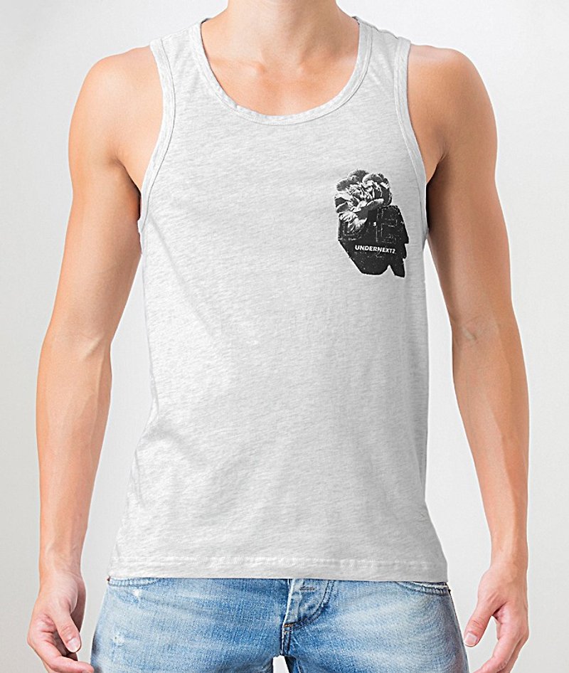 Cotton Printed Vest-BLACK PEONY/White Grey UNDERNEXT2 Summer. Colorful - Men's Tank Tops & Vests - Cotton & Hemp White
