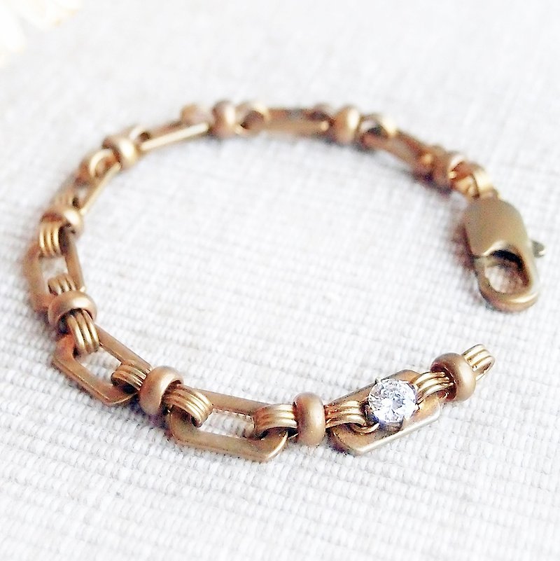 VIIART. Saturn. Stone diamond bracelet Bronze| vintage European and American street style original design bracelet chain INS - สร้อยข้อมือ - โลหะ สีทอง