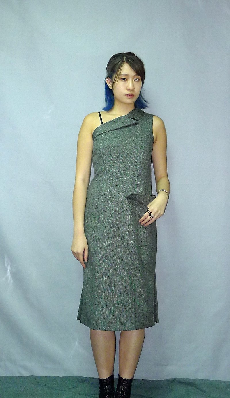 OP-18102 One Shoulder One-piece Dress-Charcoal Grey - One Piece Dresses - Other Materials Gray