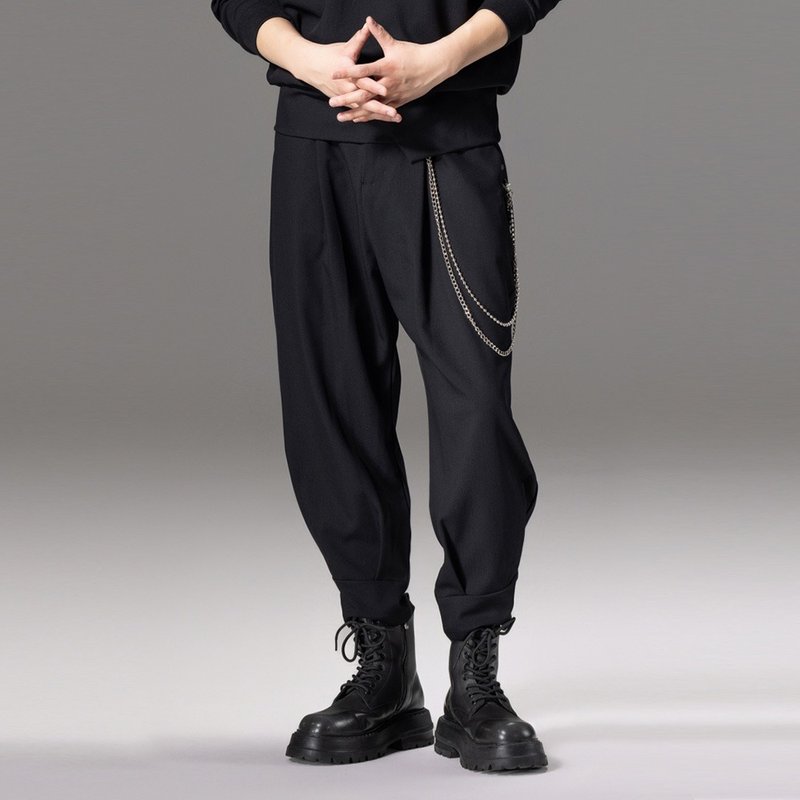 Autumn men's black loose slpants - กางเกงขายาว - เส้นใยสังเคราะห์ สีดำ