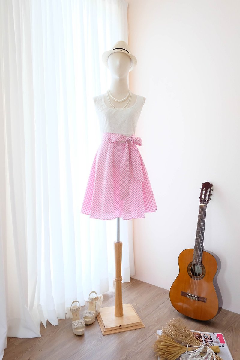 Cutie Pink check Sundress Spring Summer Tea Plaid Dress Vintage Inspired - One Piece Dresses - Cotton & Hemp Pink