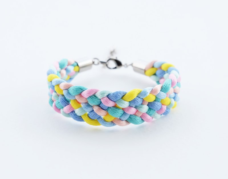 Mint/Pink/Blue/Yellow Braided bracelet - Bracelets - Other Materials Multicolor