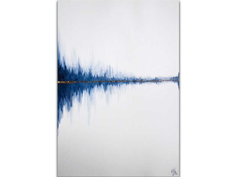 Minimalist Landscape Painting Blue Original Art Forest Hand-Painted Art Copper - โปสเตอร์ - วัสดุอื่นๆ สีน้ำเงิน