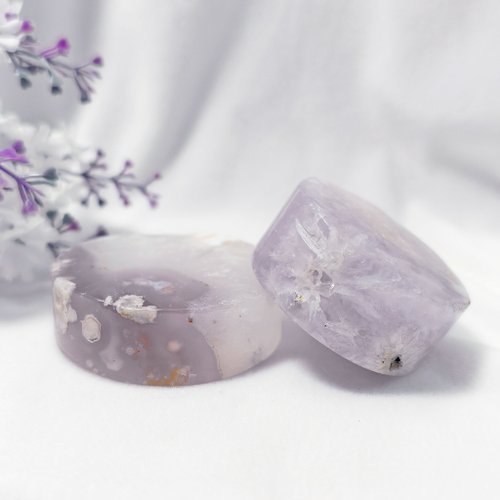 0606169  天然瑪瑙水晶共生月型 夢幻紫粉晶×水晶瑪瑙共生月亮