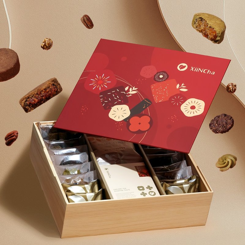 新年禮盒 | 松木精裝  茶點x茶包 24入 包種烏龍蛋捲&紅玉鳳梨酥 - 手工餅乾 - 新鮮食材 多色