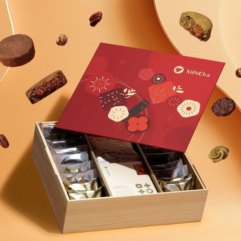 新年ギフト | 松材豪華版 お茶菓子xティーバッグ 24個入り 包種烏龍エッグロール&紅玉パイナップルケーキ - クッキー・焼き菓子 - 食材 多色